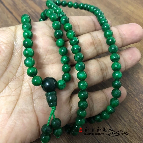 Natural Myanmar Jadeite Green Jade Multilayer Tassel Charm Bracelets Grade A Burma Jade 108 Bead Mala Sweater Chain Necklace