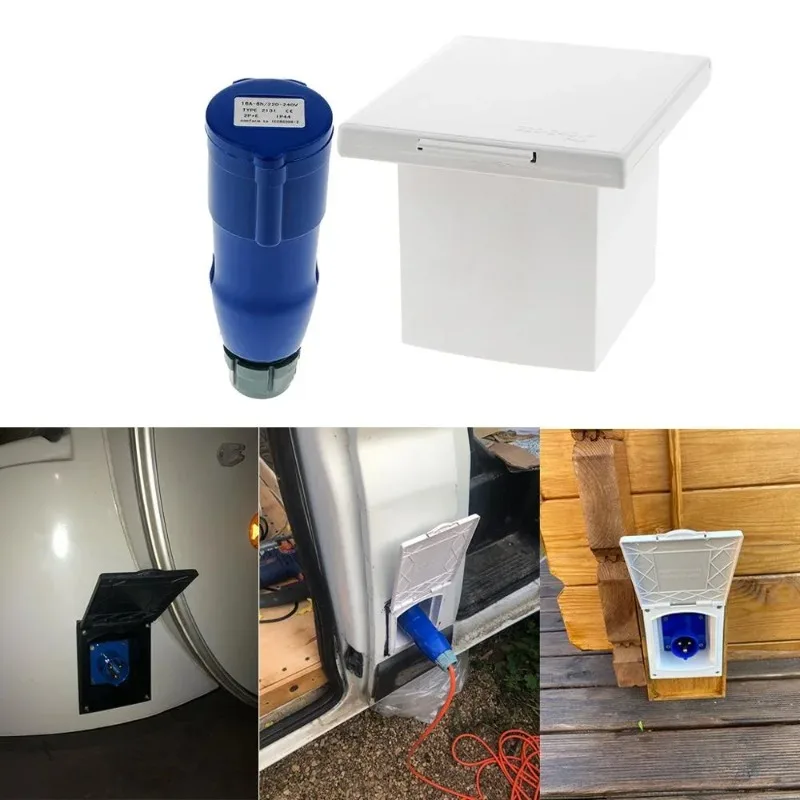 

RV Camper 220V-240V 16A External Flush Hook Up Waterproof Plug Socket Set for Marine Boat Yacht Car Caravan Trailer Truck