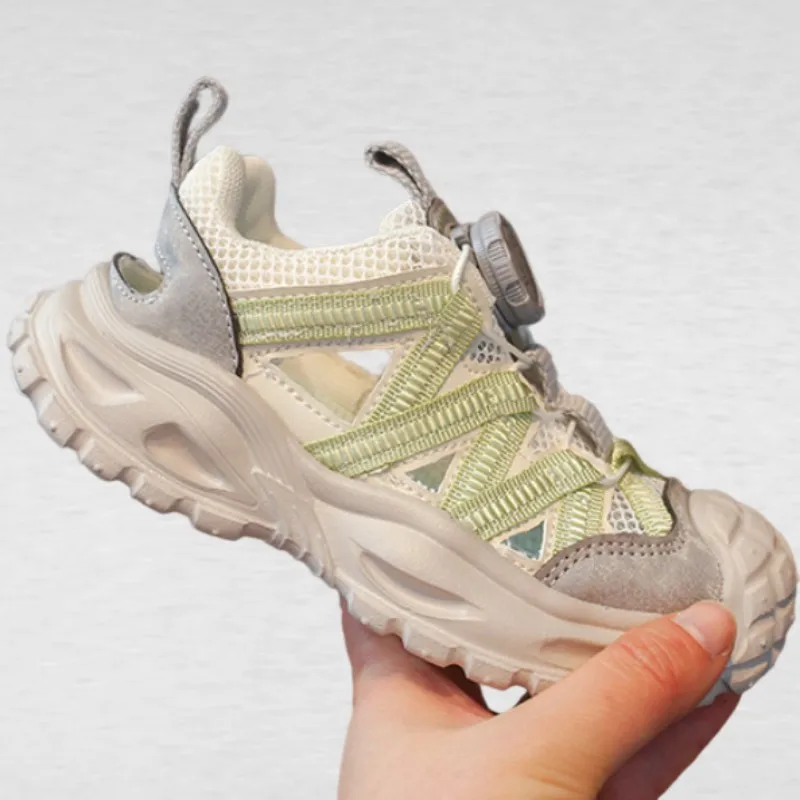 2026 Summer New Children's Half Sandals Fashion Rotating Buckle Hollow Breathable Tire Bottom Boys Girls Casual Sports Shoes