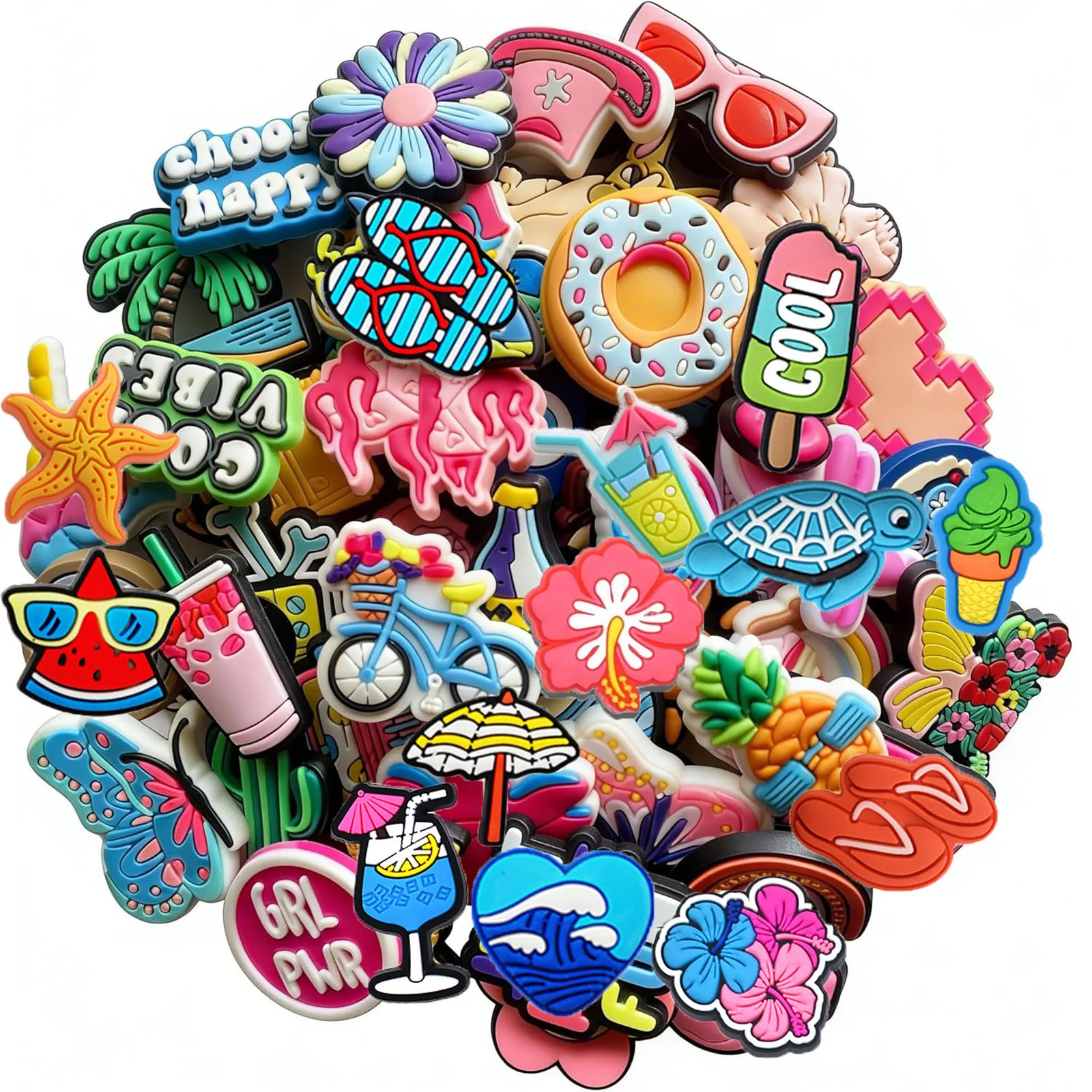 Random 10-100Pcs Summer Series Shoe Charms For Shoe Key Chain Sandals Beach Bags, DIY Shoe Decorations Accessories Shoes Pins