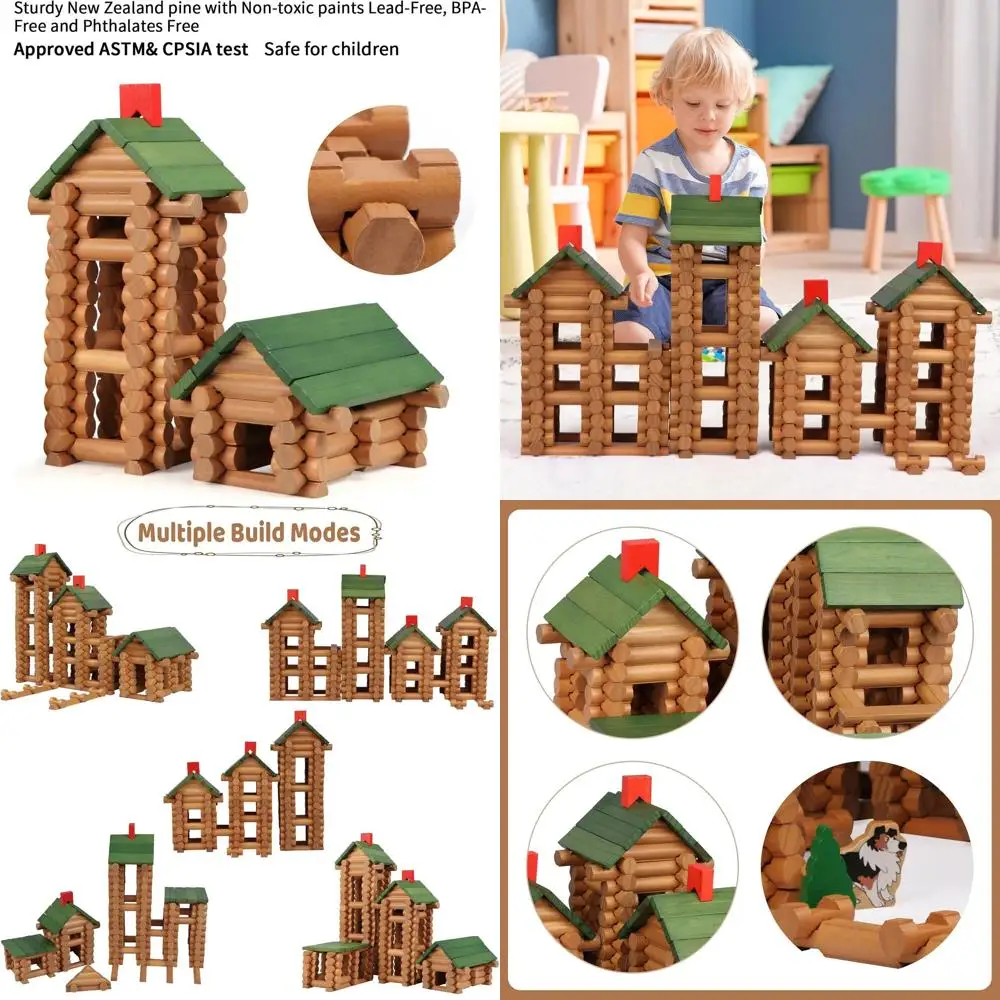 Classico set da costruzione in legno per bambini, 530 pezzi, età 3+, giocattoli educativi e creativi