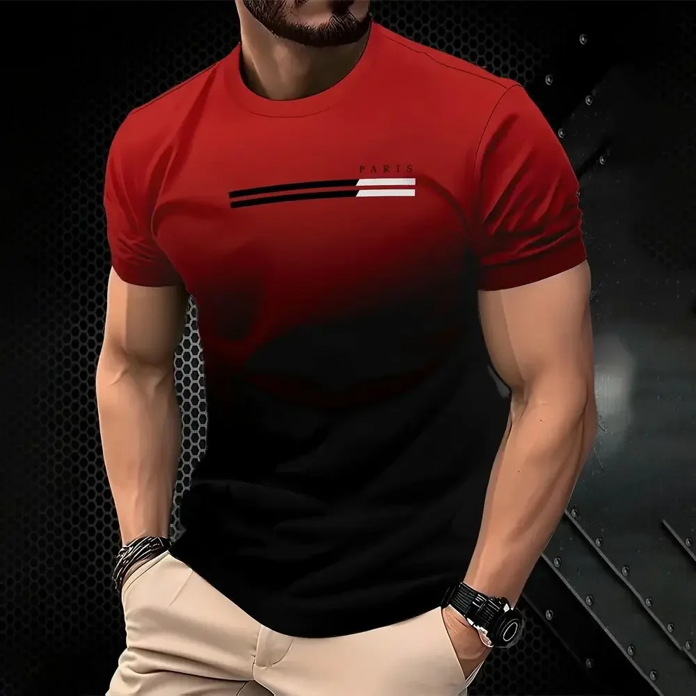 2026 Neues Sommer Schnelltrocknendes Herren-T-Shirt mit Schriftzug – Lässige Herrenkleidung im Trend – Streetwear mit Farbverlauf und kurzen Ärmeln