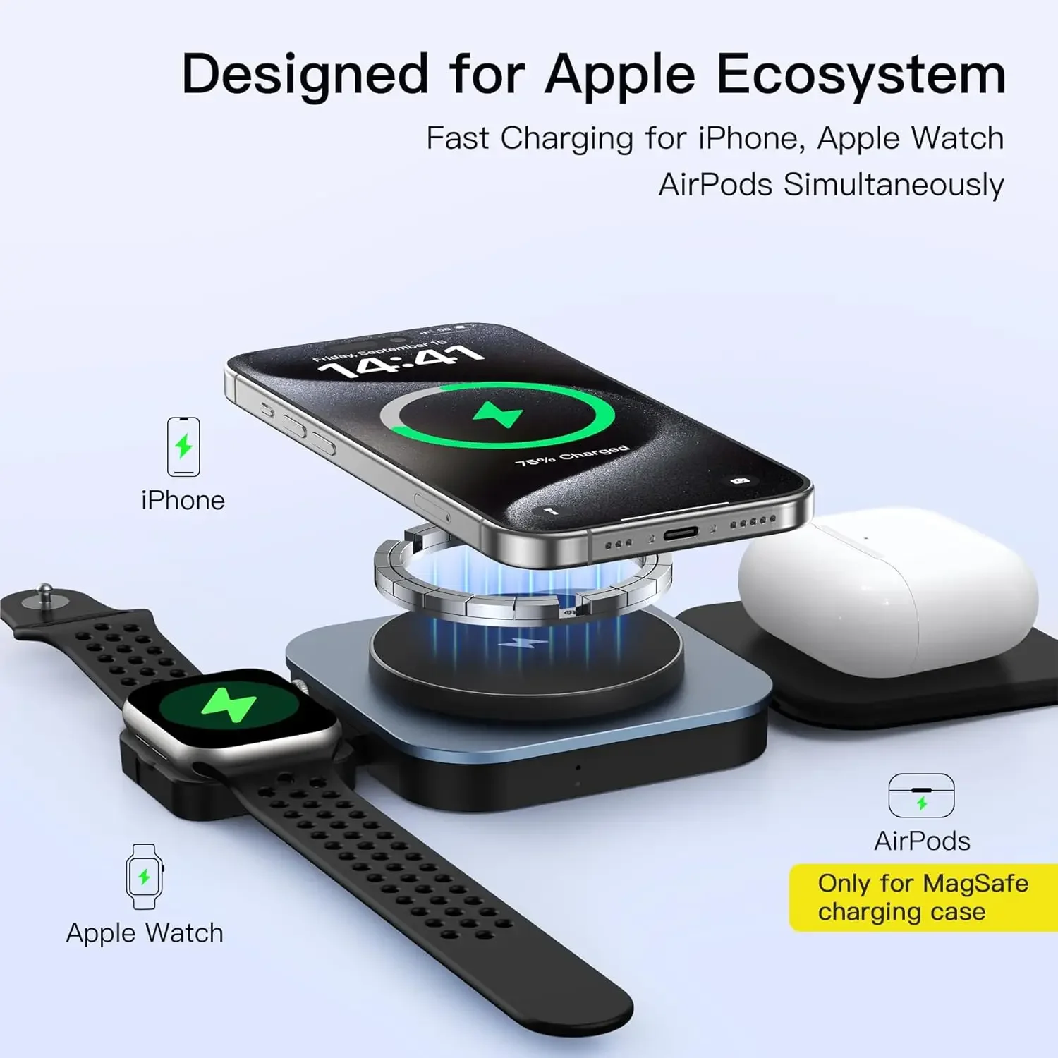 Foldable Magnetic Wireless Charger Stand for Magsafe IPhone 15 14 13 12 Apple Watch 8 7 Airpods Pro 3 in 1 Fast Charging Station