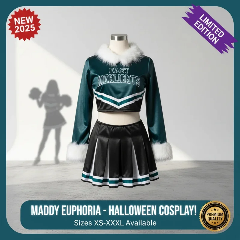 

▶❤Halloween 2025 Maddy Euphoria Cheerleader Costume for Women, Maddy Perez Outfit Cosplay, School Musical Faux Fur Set❤◀