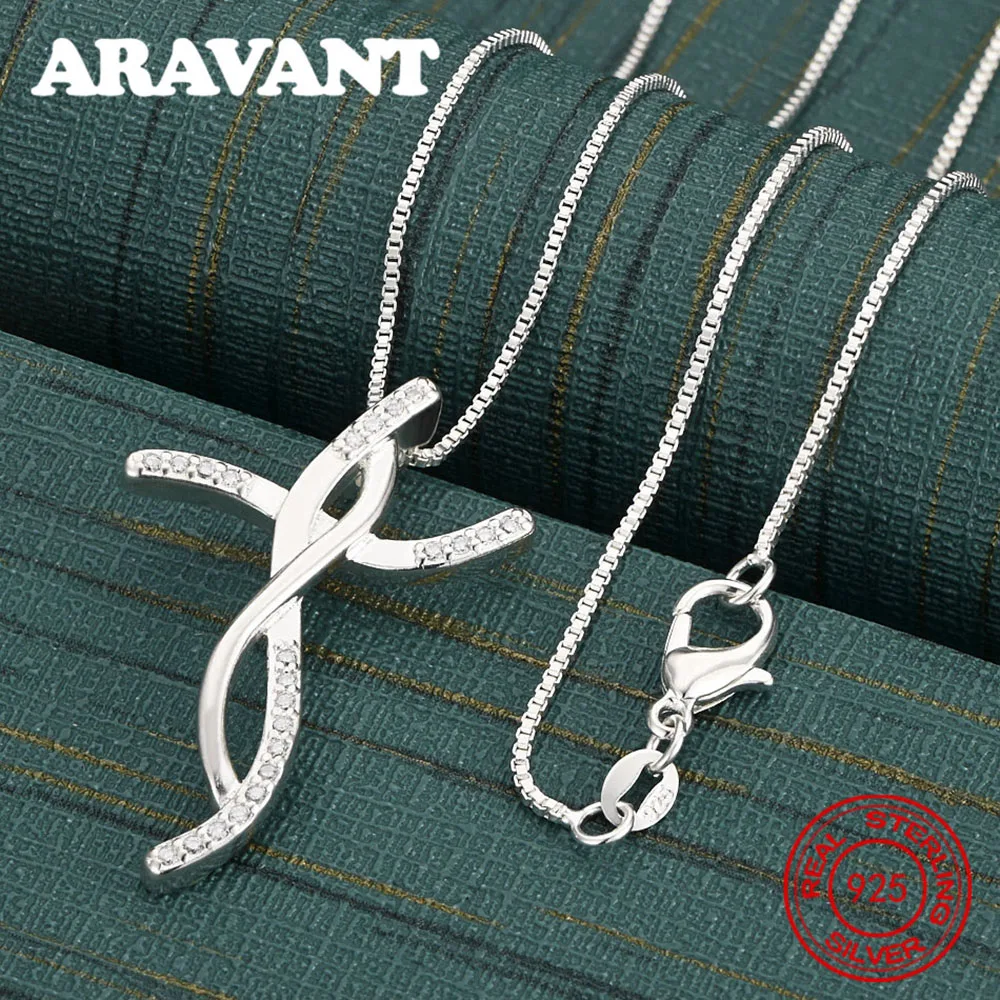 

925 Sterling Silver Double Twisted Zirconia Cross Pendant Necklace - Unique Gift For Women, Versatile For Events And Jewelry