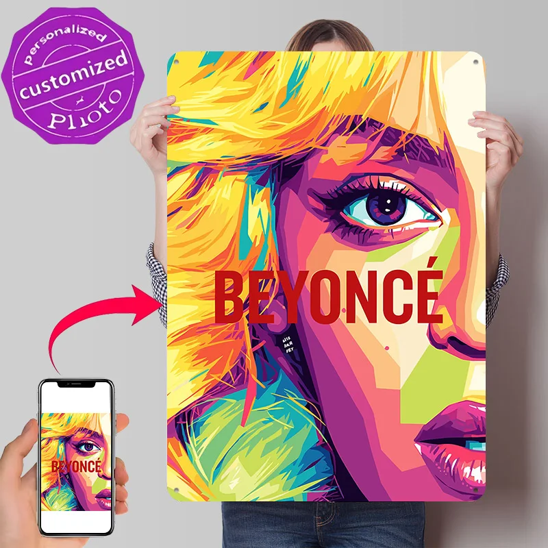 Beyoncé Pop Art Portrait Metal Poster Perfect Gift for Fans Lovers Customized Wall Art Metal Sign for Office Decor Room Home Tin
