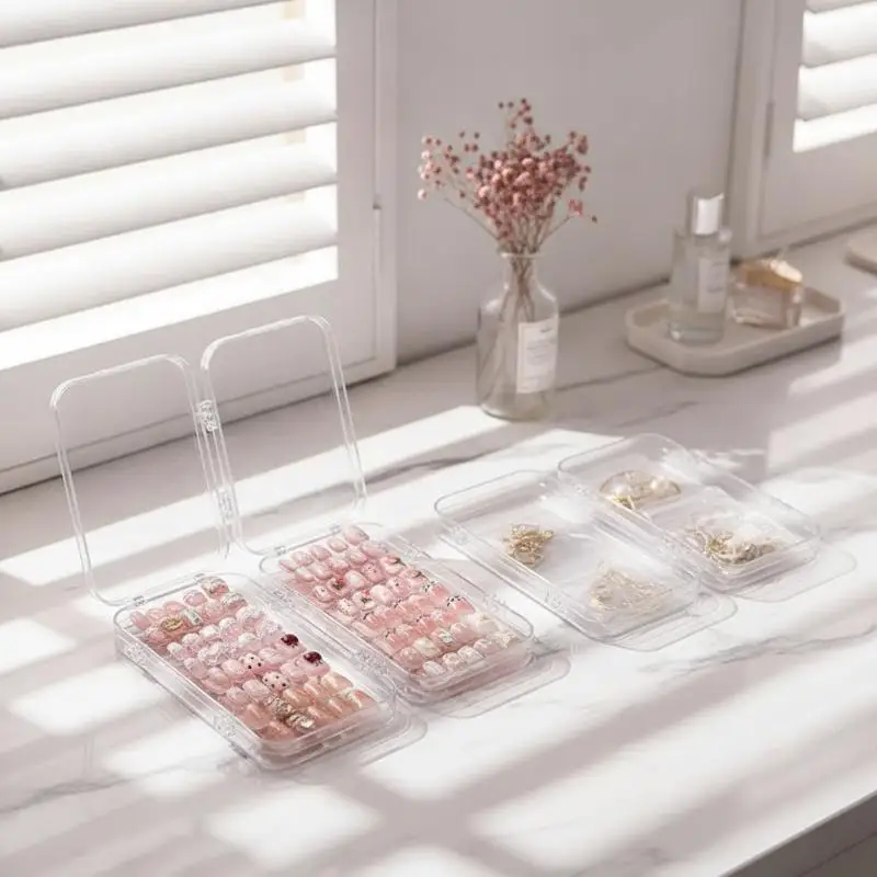 Multi-layer Clear Nail Display Organizer with Adhesive Strips Waterproof Storage Box for Nail Tech Daily Work