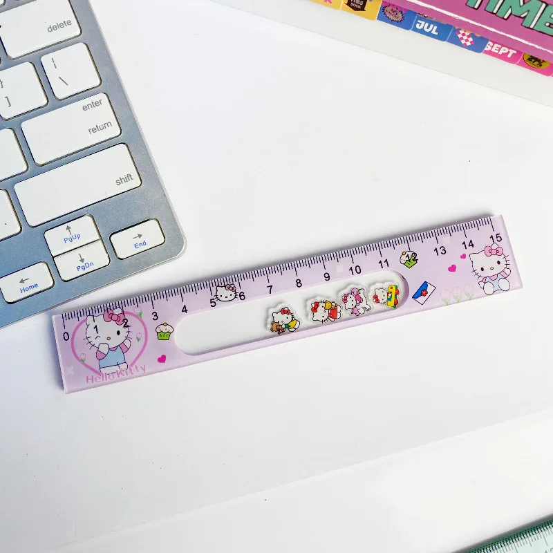 Cute Cartoon Sanrio Hello Kitty Cinnamoroll Kuromi Rocking Music Student Ruler 15cm Drawing Acrylic Ruler School Supplies