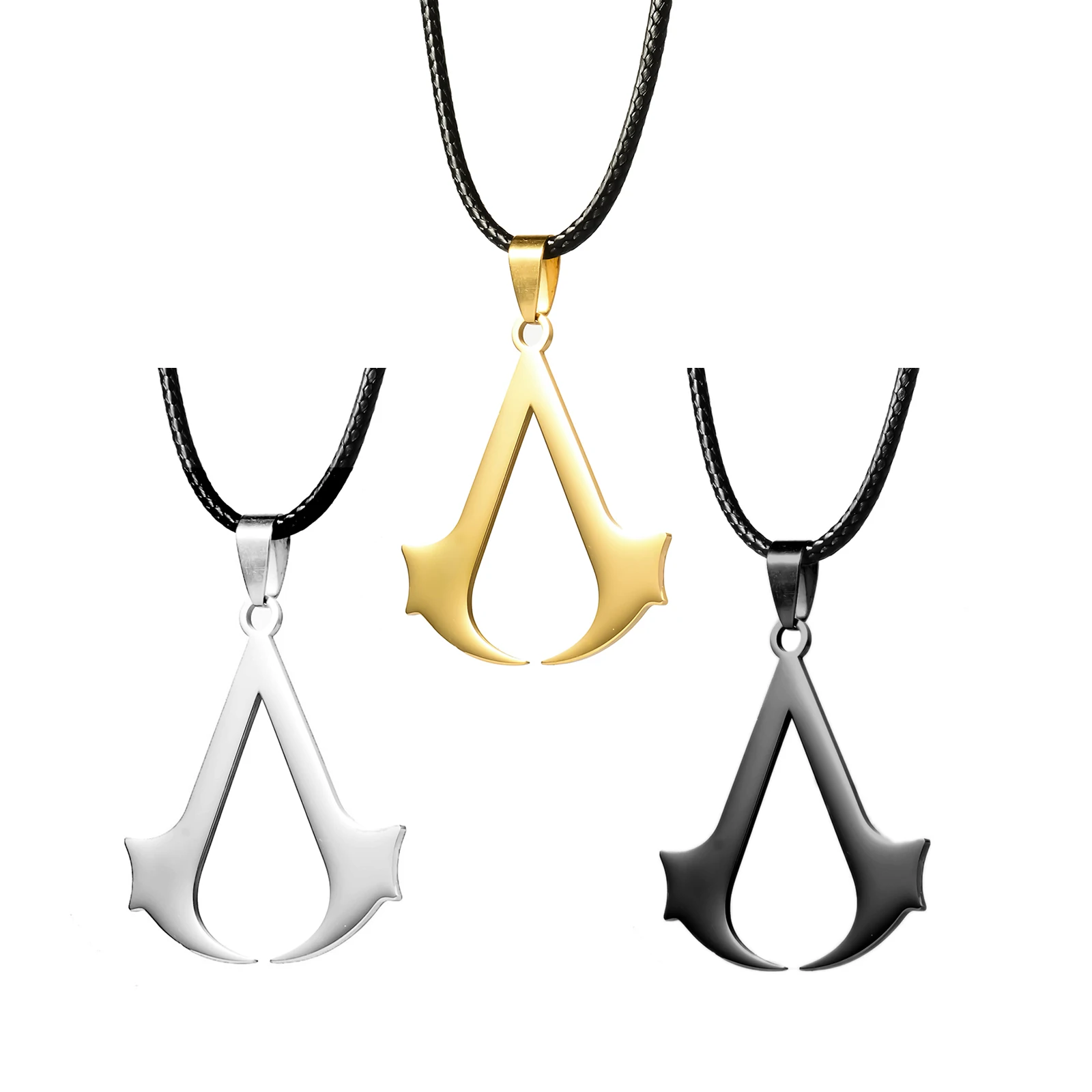 

Fashion Classic Movie Assassin Necklace Chopped Stainless Steel Pendant Leather Necklace fans Jewelry Gifts ﻿Dropshipping