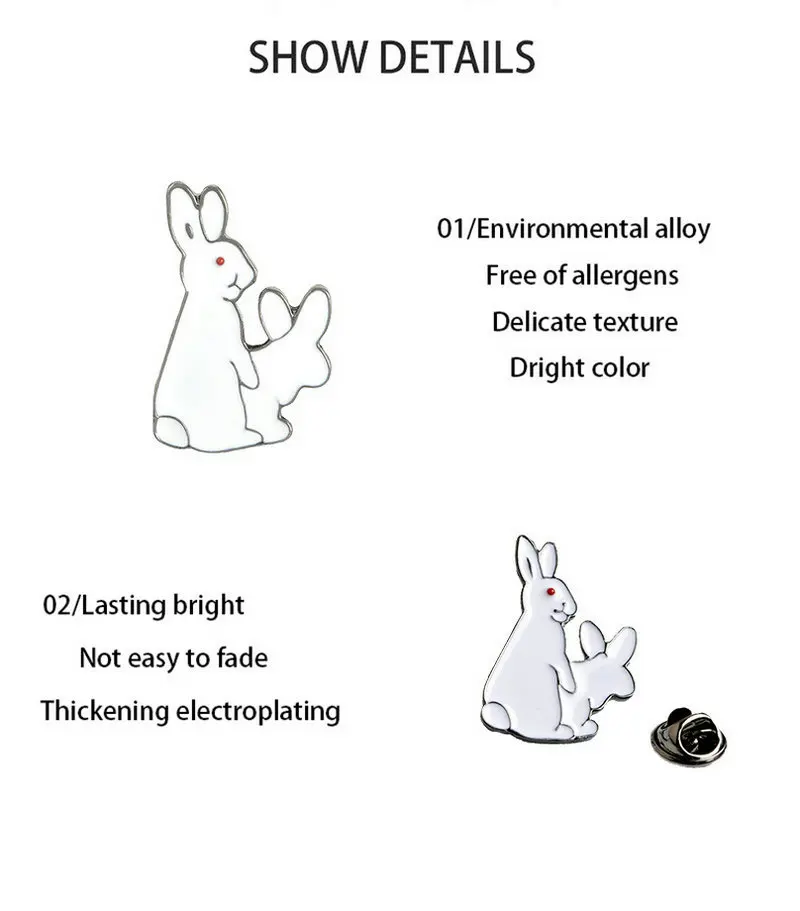 2 White Rabbits Evil Brooch Pins Animal Brooch Denim Jacket Pin Badge Spoof Gift Funny Fashion Jewelry 1pcs Cartoon Cute