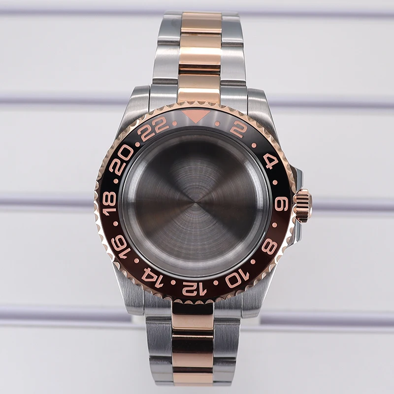 Fenya 40mm Nh36 Watch Case Silvery Rose Gold Bracelet Sapphire For GMT Seiko Nh35 Nh36 4R36 Eta2824 Miyota 8215 Movement 28.5mm