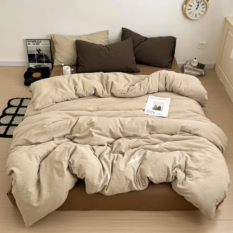 

2025 Ins Maillard Bedding Set Oat Latte Color Soft Skin-Friendly Duvet Cover Flat/Fitted Sheets Set Twin King Size Home Decor