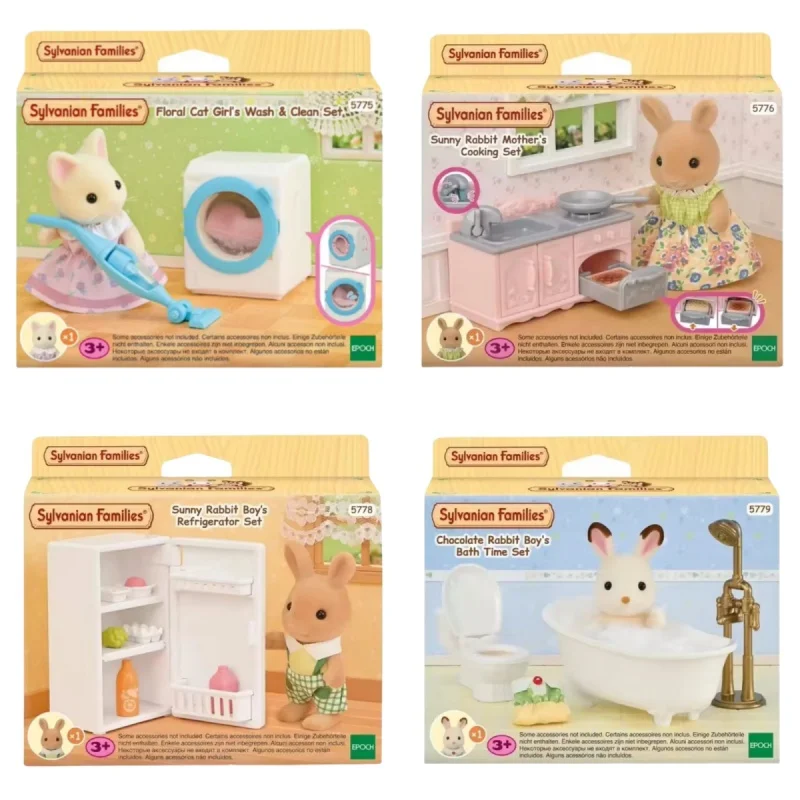 Original Sylvanian Families Cute Children'S Room Set Kitchen Furniture Bicycle Anime Figrues Flocking Toys Gifts Room Decora