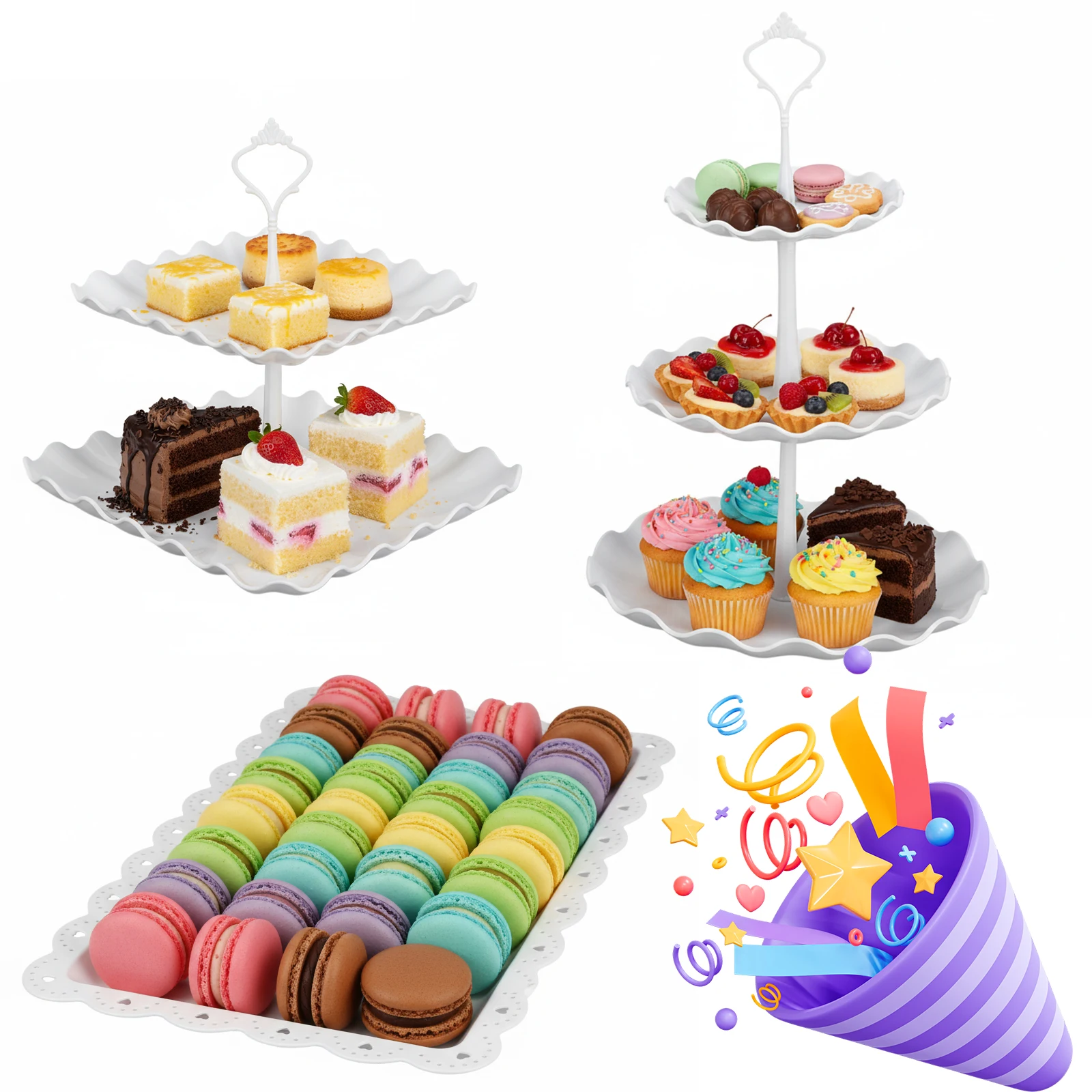 

10Pcs Dessert Table Display Set Cupcake Stand Holder Treat Table Candy Cake Desert Tiered Tray 3 Tier Serving Trays for Party