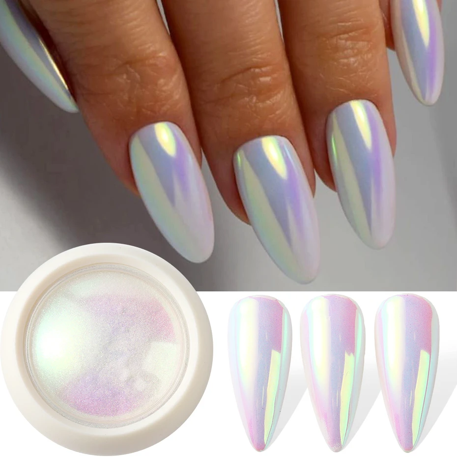 Unicorn Chrome Nail Powder Aurora Mirror Pink Iridescence Nail Art Powder Pigment Neon Mermaid Pearl Glitter Makeup Decorations