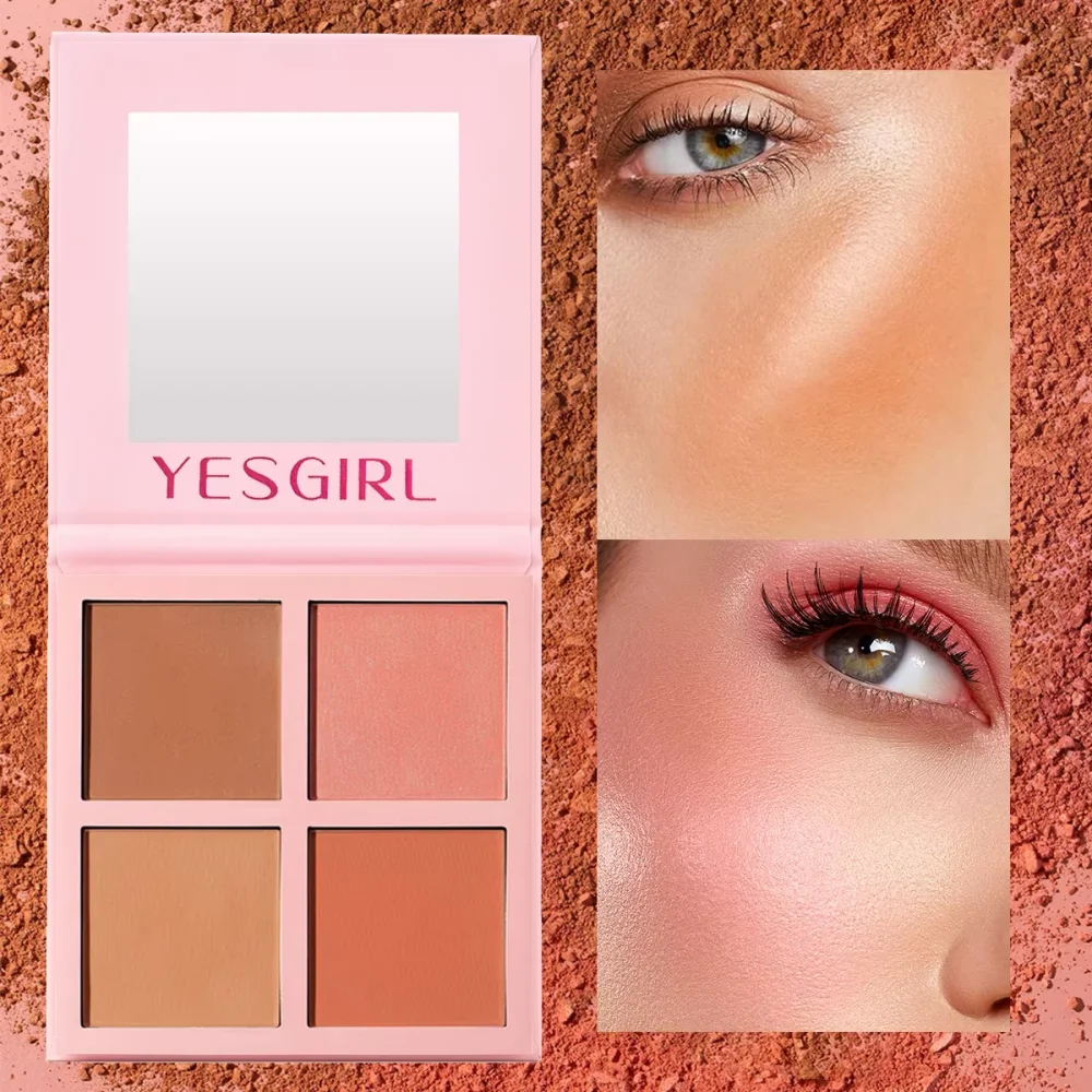 بودرة أحمر خدود غير لامعة بأربعة ألوان، بودرة ضباب ناعمة منخفضة التشبع، أحمر خدود أحمر يضيء هدية عيد الميلاد #4