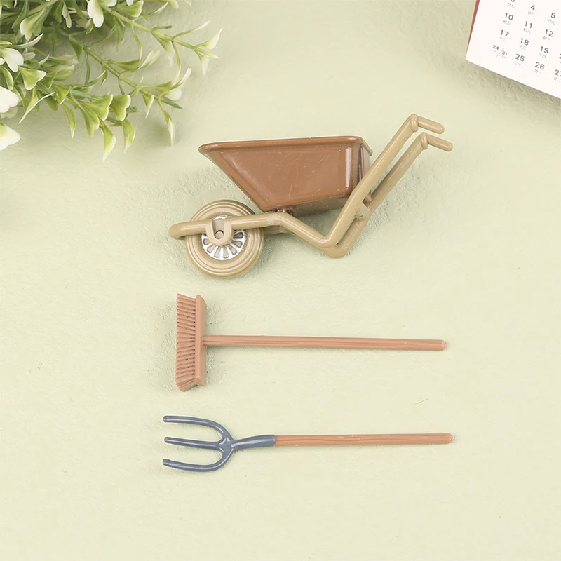 3pcs/set 1:12 Dollhouse Miniature Field Garden Farm Tool DIY Construction Cart Model For Doll House Decor Kids Toys