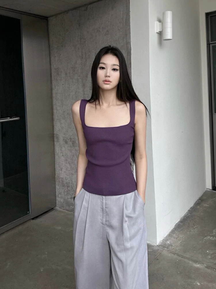 Ice Silk Knitted Camisole Women Summer Slim Sling Thin Tank Top