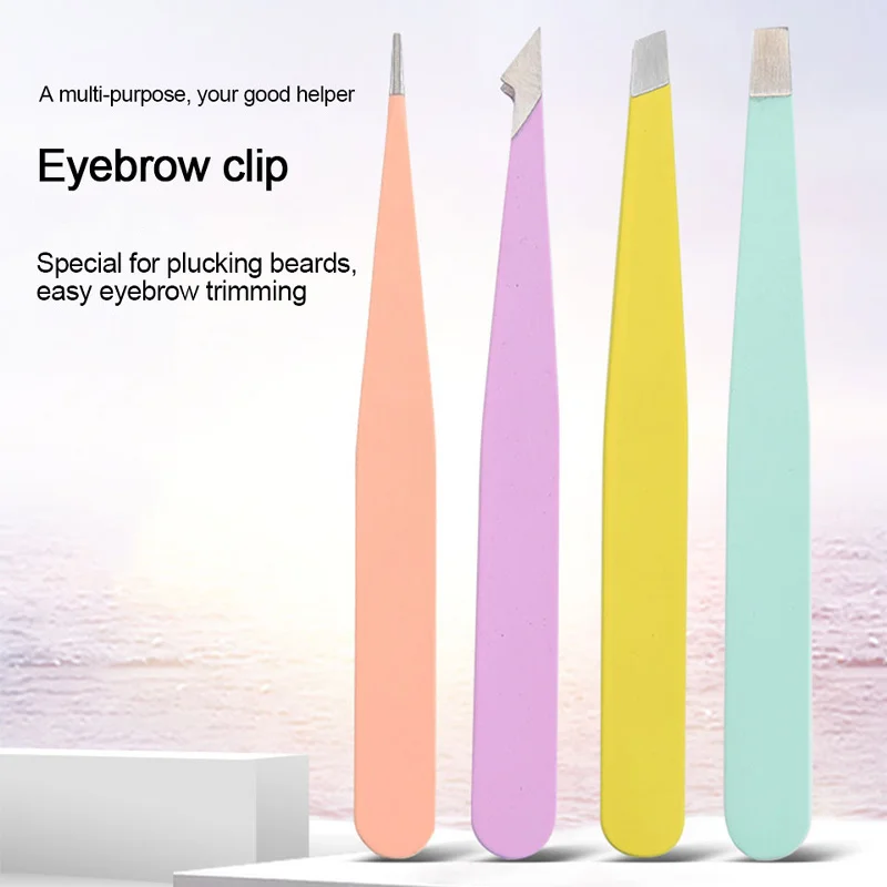 1PC Eyebrow Tweezers Hair Slanted Puller Stainless Steel Eye Brow Clips Hair Removal Makeup Tool Slant Tip Eyelash Tweezers