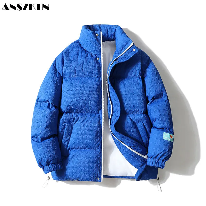 ANSZKTN 2022 new autumn and winter men\'s cotton casual cotton clothing men\'s thick jacket stand collar solid color letter bread