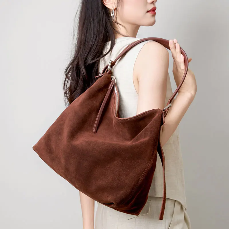 

2026 New Women's Tote Bag Luxury Designer Suede Leather Women Shoulder Bag Fashion Large Capacity Cowhide Female Crossbody Bags