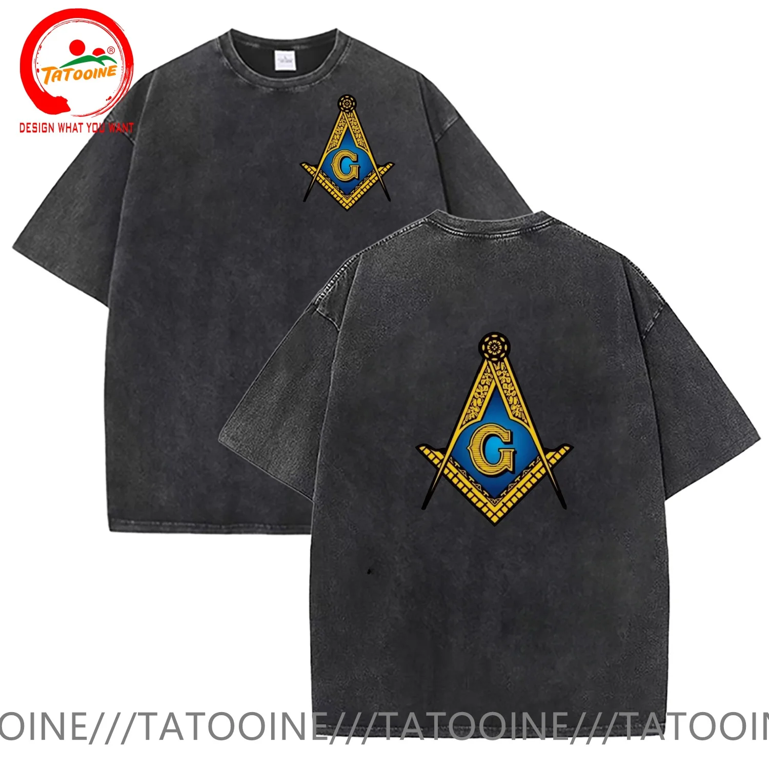 

Vintage Washed Cotton T-Shirt Mason Logo Masonic Auto Emblem T Shirt Men Summer Casual T Shirt Soft Fashion TeeShirt