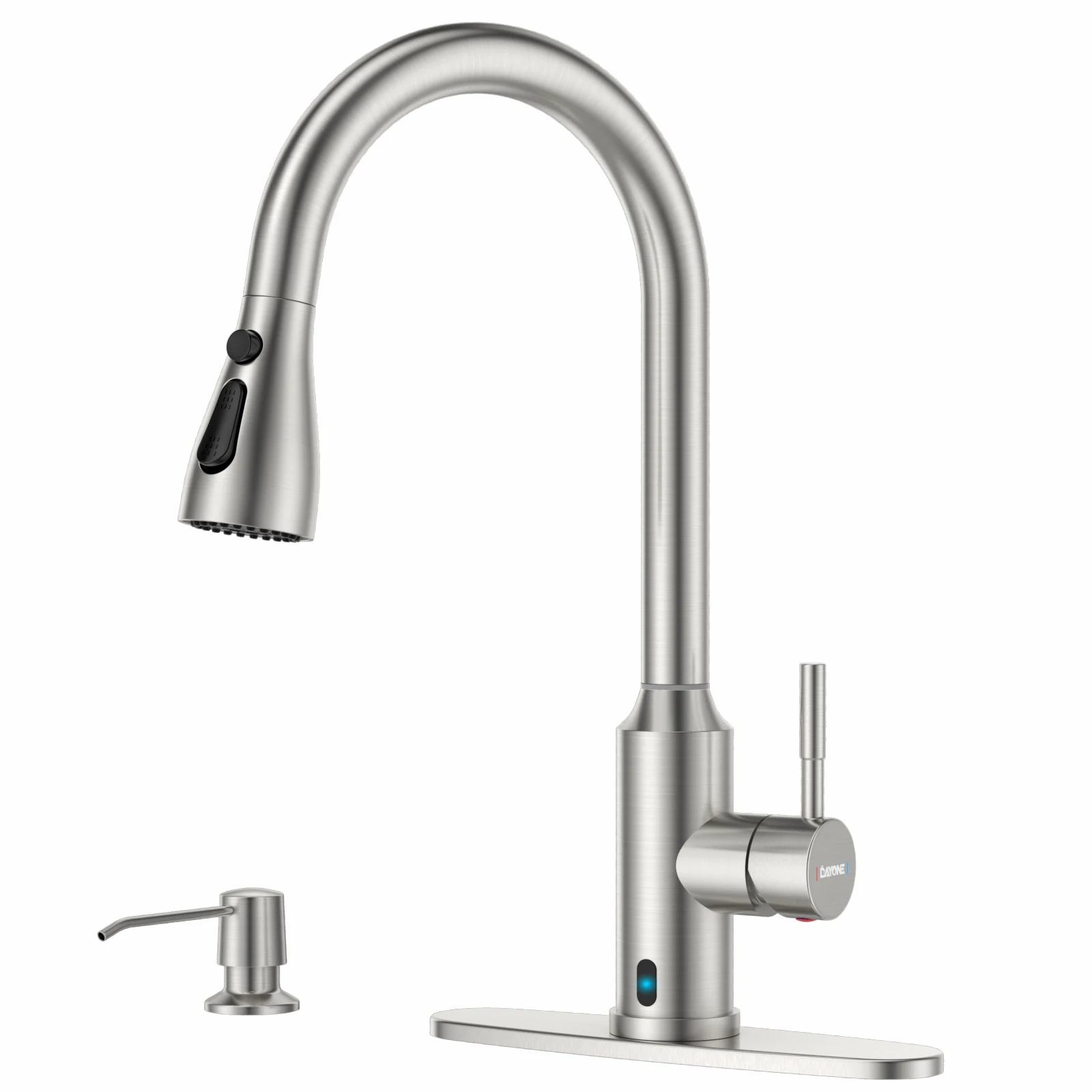 DAYONE Touchless Sensor Pull Down Kitchen Sink Faucet Brushed SUS304 Stainless Steel Single Handle 3-Function Sprayer