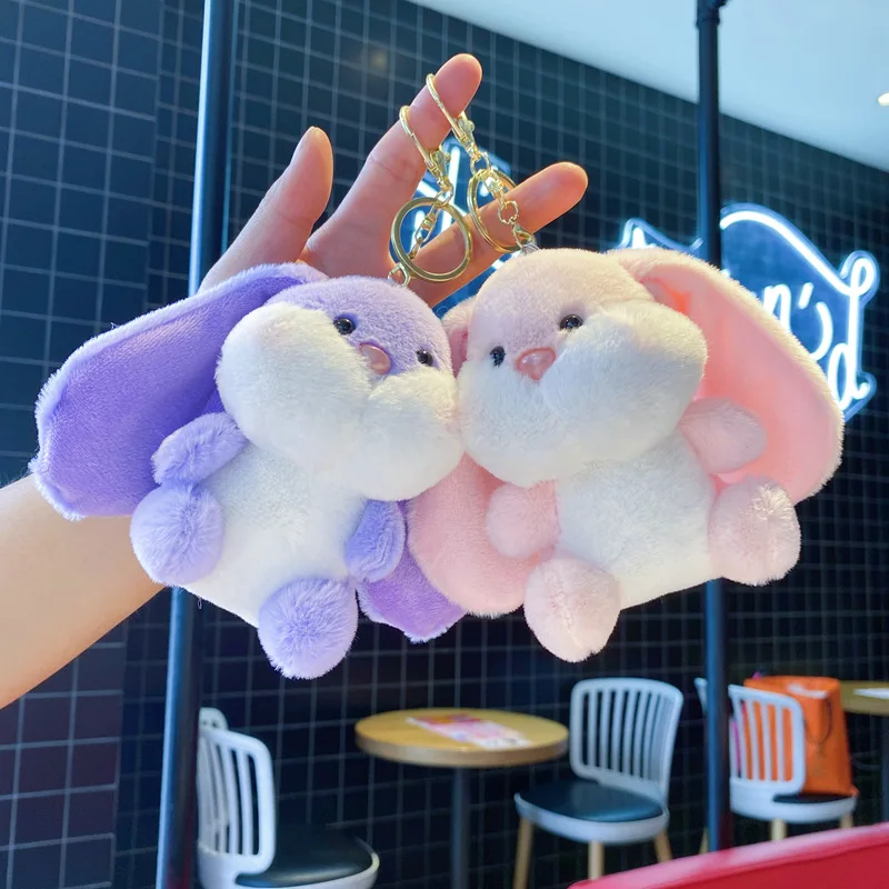 Llaveros de peluche de animales de conejo de orejas grandes para niños, juguetes suaves, mochila de pasatiempos, llaveros de peluche Kawaii, regalos diarios para niños