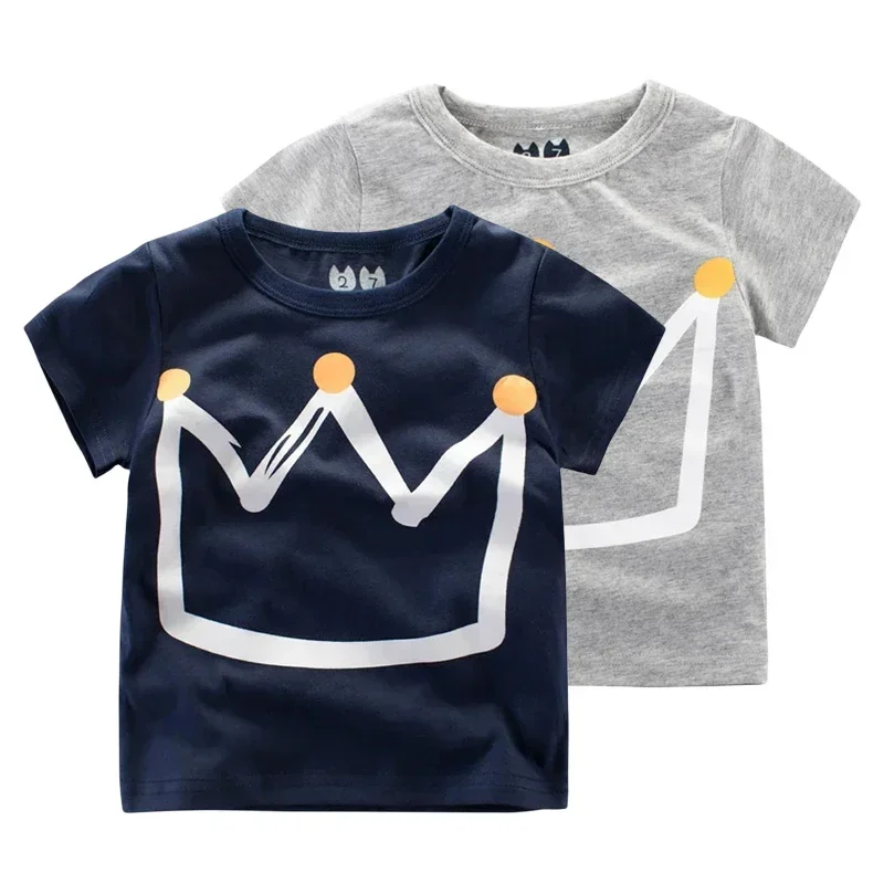 2025 Summer New Kid Boy T Shirt Crown Print Short Sleeve O-Neck T-Shirts Cotton Children's T-Shirt Boy Tee Tops Clothing