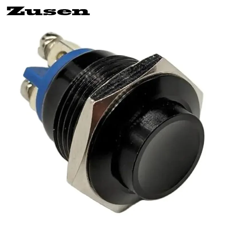 Zusen 16mm Momentary Black Metal Push Button Waterproof Switch Without Led