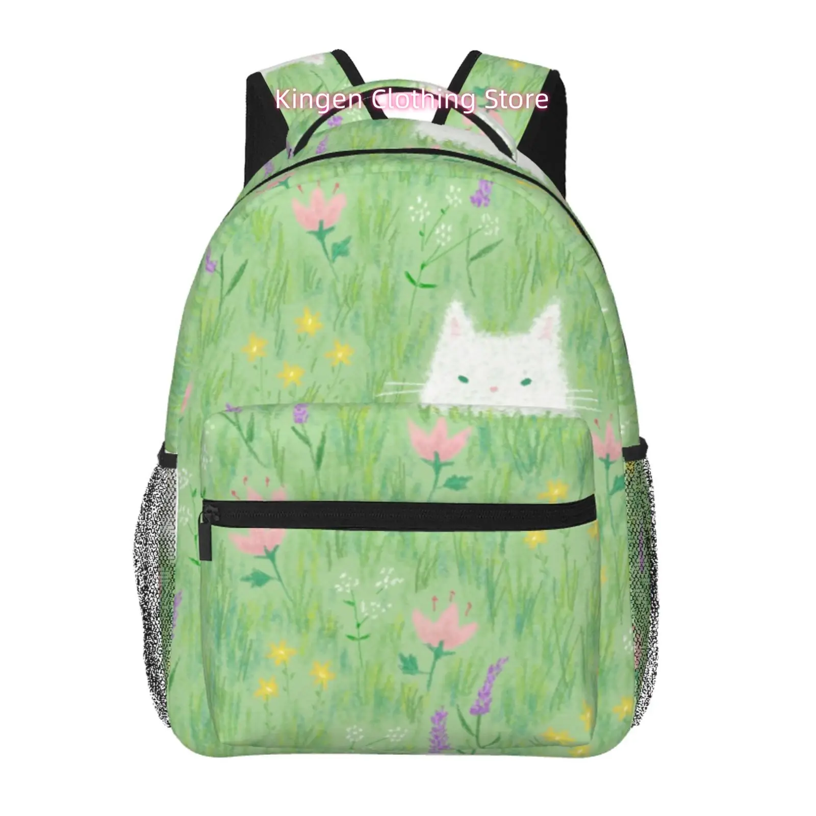 Spring Meadow Peek-A-Boo Cat Print Backpack, Oxford Cloth Adjustable Strap Casual Daypack, for Casual Outings, Daily Commute, We