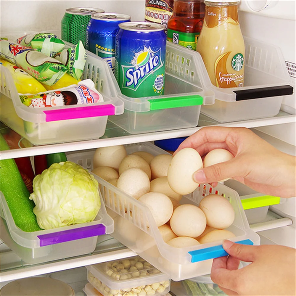 Kitchen Organizer Trays  Home Refrigerator Storage Basket Transparent Plastic Food Storage Box Practical Chest Shelf Accessories