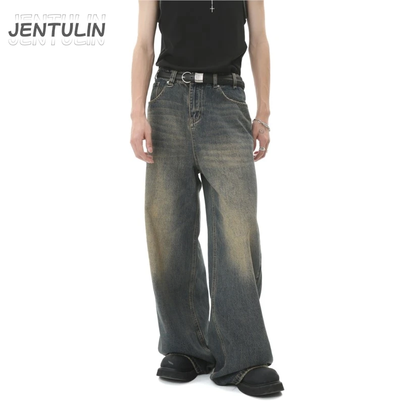 

Y2K Retro Summer Men's Denim Pants Old Blue Washed Male Baggy Jeans Straight Casual Menwear Loose Wide Leg Trousers Fashion Goth