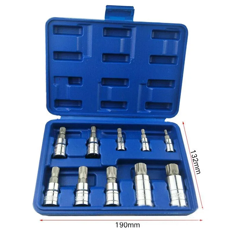 10PCS/Set XZN Tampered Triple Square Spline Bit Socket Driver Set with Storage Box,M4-5-6,M8-9-10-12,M14,M16,18 - CRV puntas
