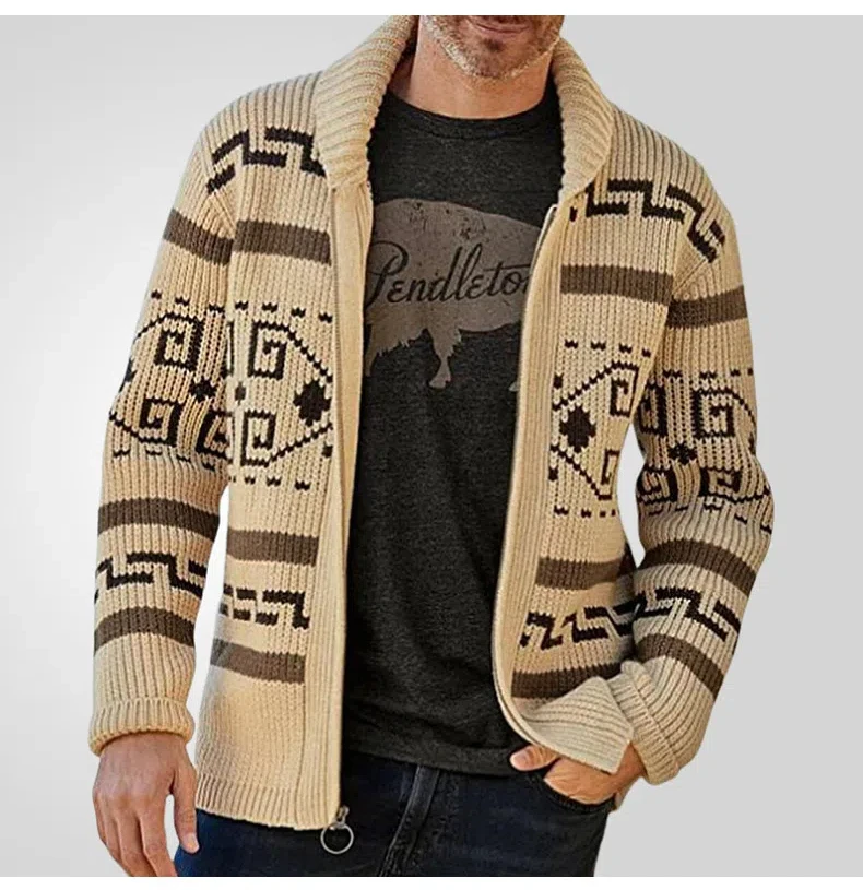 Herren Herbst Winter Mode Strickjacke Jacke Slim Fit Langarm Strickpullover mit stilvollem Revers Design lässig elegant Out – Detail 3