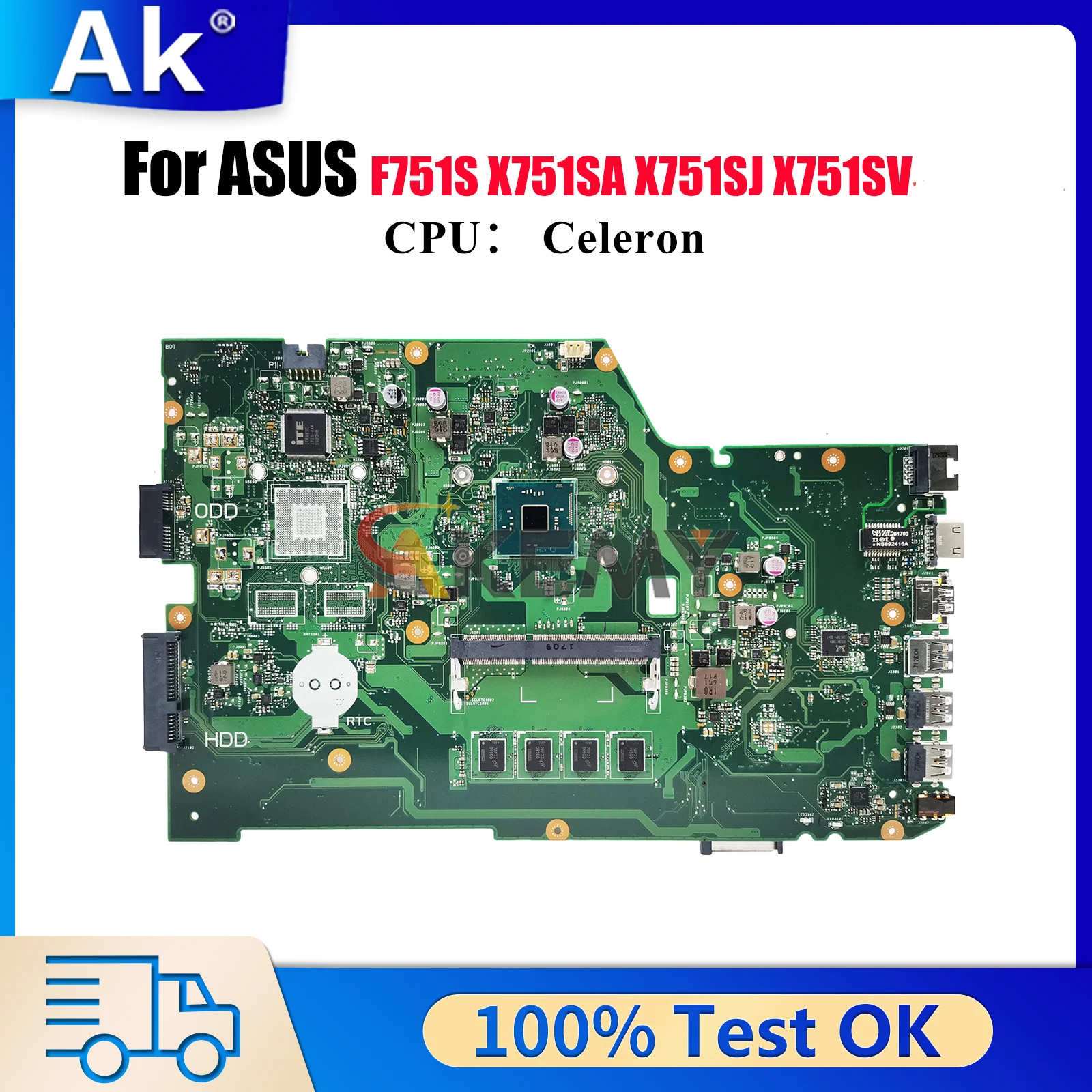 

X751SA Материнская плата для ноутбука ASUS VivoBook A751S X751SV X751SA X751SJ F751S X751S Материнская плата с процессором Celeron 100% tests OK stk