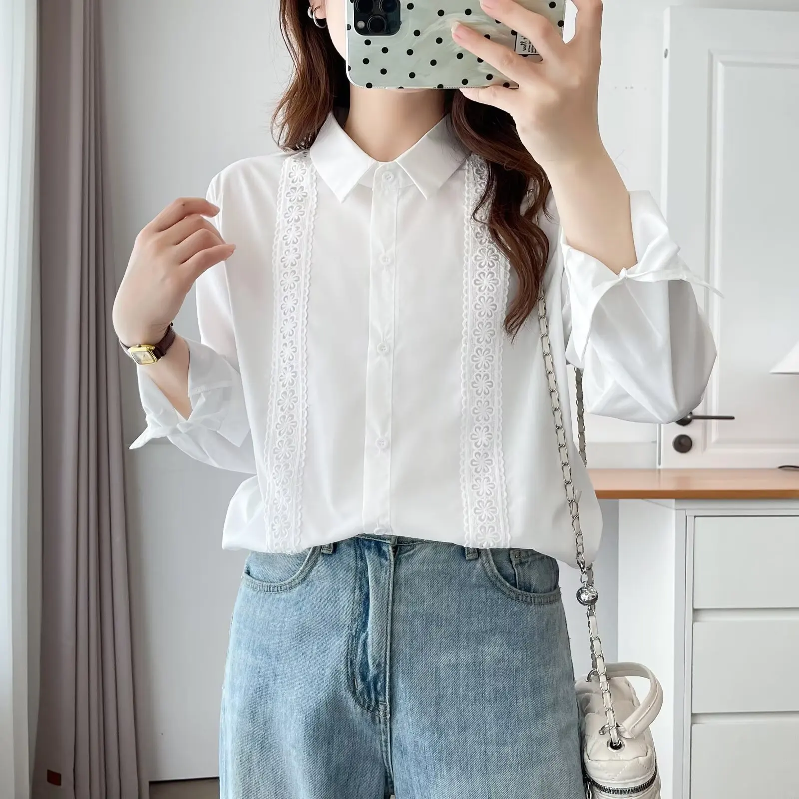 

Fashion Plus Size Women's Blouses 2025 Autumn New Elegant Lace Long Sleeve Shirt