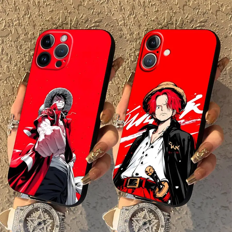 

Case for iPhone 15 16 14 Plus 7 8 XS Max 13 12 11 17 Pro Max 17Air XR Black Soft Phone Cover One Piece Red Luffy