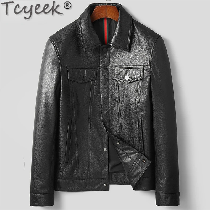 

Tcyeek Short Goatskin Nature Coat Spring Fall Genuine Leather Jacket Men Fashion Thin Leather Jackets Man Clothes Single Tide