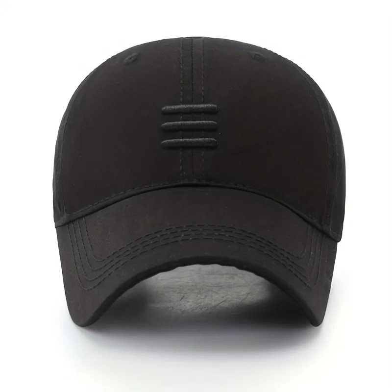 Solid Color Baseball Cap 3‑Bar Raised Embroidery Adjustable Back Closure Lightweight Sun‑Protective Hat for Fishing Travel Wear