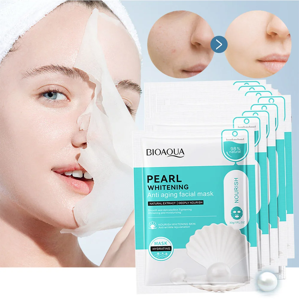 

10pcs Bioaqua Pure Pearl Essence Facial Mask Whitening Moisturizing Anti-Aging Acne Lighten Blackhead Fade Spot Repair Skin Care