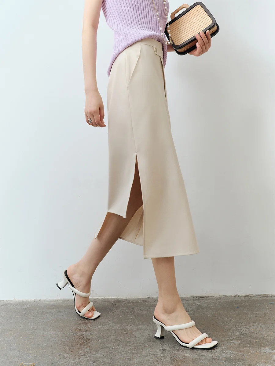 

Elegant Commuter Fashion Asymmetric Design Half Skirt Ley Boutique Basic Versatile A-Line Split Skirt High Waist Polyester