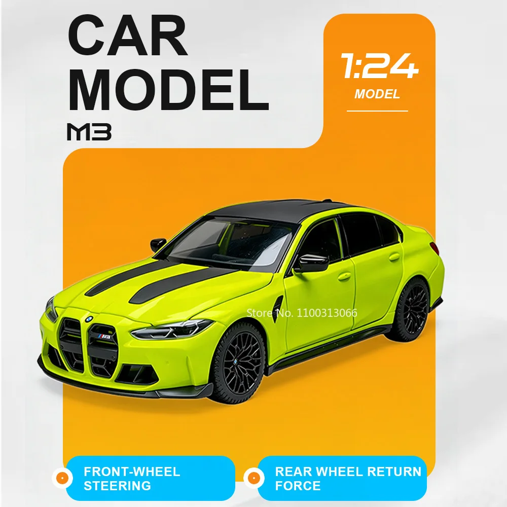 

1:24 M3 325li Alloy Diecast Car Miniature Model Toys Pull Back Sound Light Front Wheel Steering Vehices Children's Birthday Gift