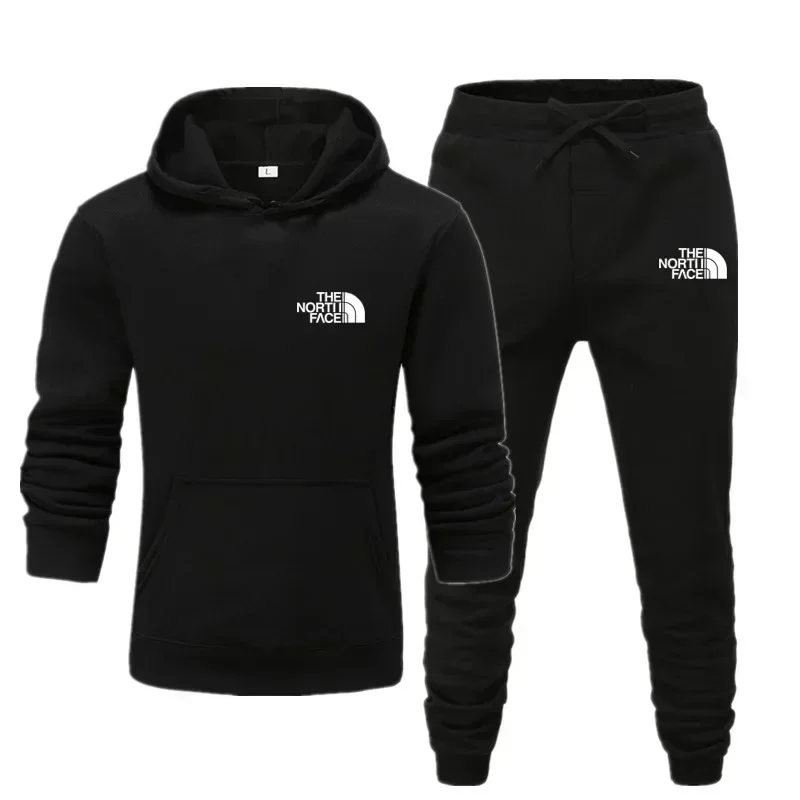 Autumn and winter new men's sportswear set, outdoor fashionable men's and women's hooded sweatshirt and pants 2-piece set