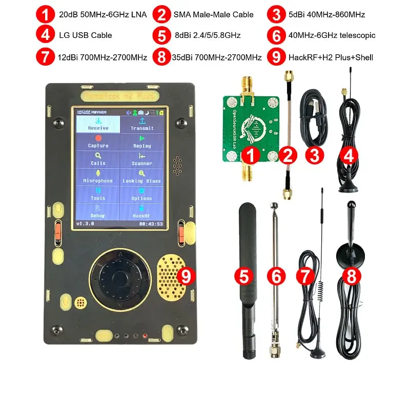 1MHz-6GHz Portapack H2 Plus with Five Antennas and Amplifier Software Defined Radio Module for HackRF One Expansion Board