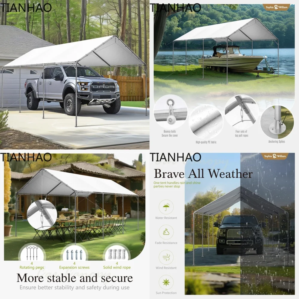 Heavy Duty Portable Carport Canopy for Vehicles 12x20 ft All Weather Shelter with Adjustable Height Galvanized Steel Frame