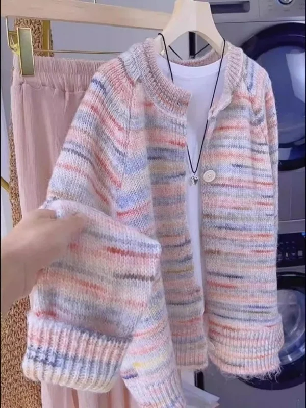 

High Quali Large Size 300 Pou Lazy Sle Casual Striped Knitted Open Cardigan Men Women Autumn Winter Loose Sweater