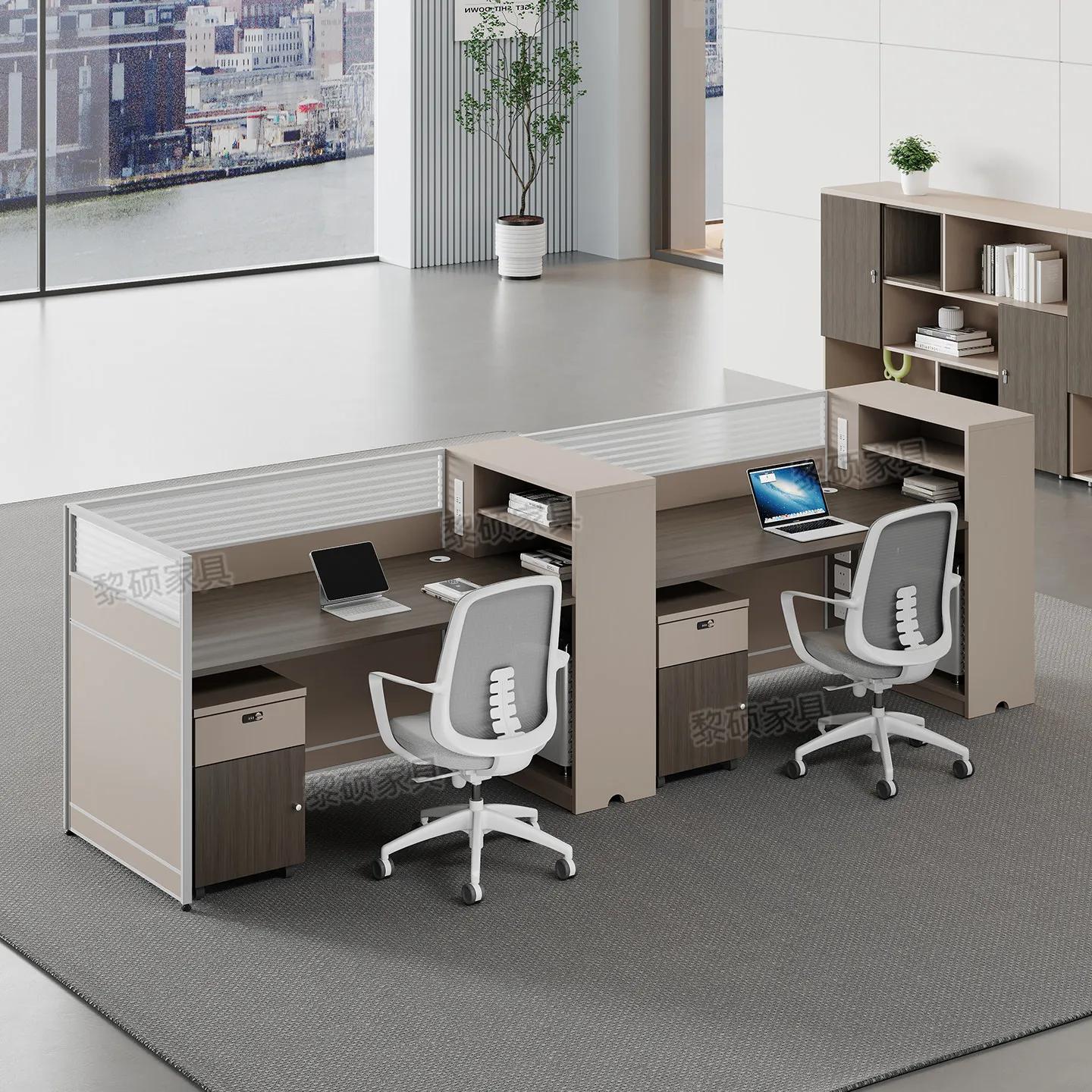 Four-person staff, office desk and chair combination, six-person workstation, card seat, double screen