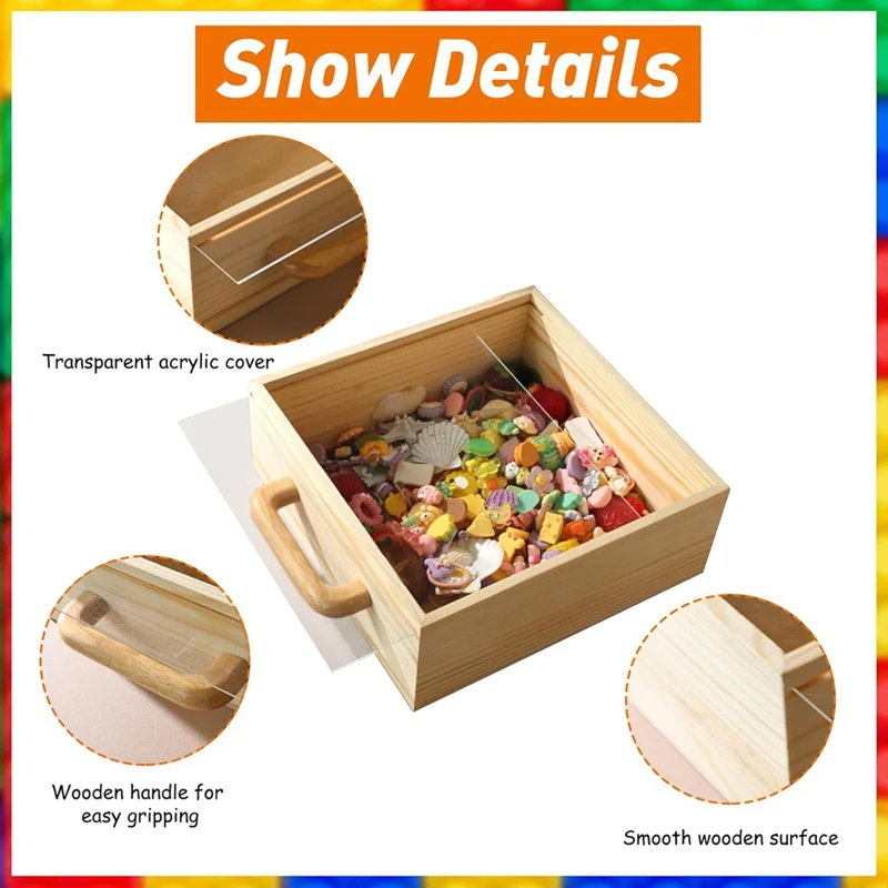 Toy Storage Organizer, Building Blocks Box With Handle And Lids, Natural Wood Kids Child Toy Containers Display Chest