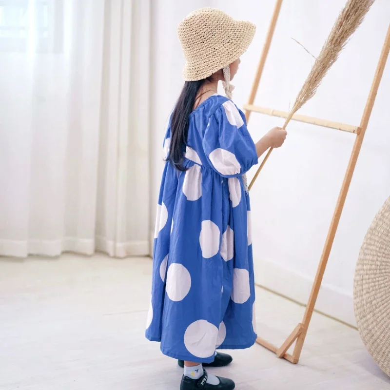 

Summer girls fashion dot puff sleeve loose dress 2-7 years kids fashion princess dresses